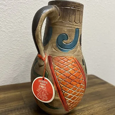 Vintage Indian Pottery Vase Authentic Symbols Of The Past 9”x 5” • $19.99