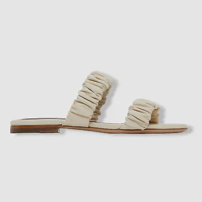 $260 Staud Women's Ivory Leather Maya Ruched Slide Sandals Shoes Size 35 • $83.58