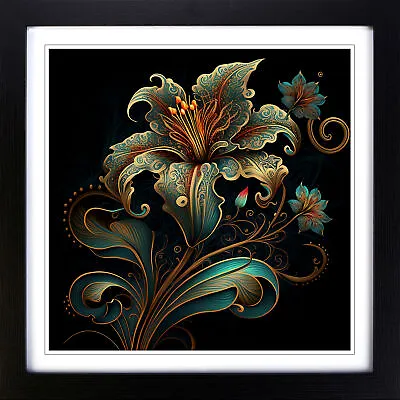 Lily Flower Paisley Wall Art Print Framed Canvas Picture Poster Decor • £34.95