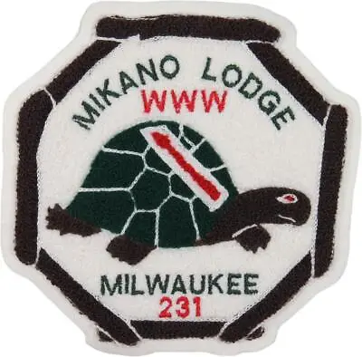 Mikano Lodge 231 Milwaukee WI C1 Chenille (#220 On Back) WHT Bdr (OAX2415) • $29.95