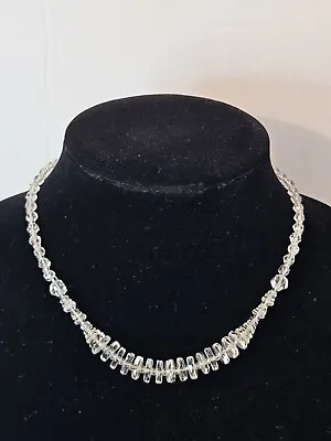 Vtg Sterling Graduated Round&Flat AB Czech Crystal Beaded Choker Necklace Signed • $12