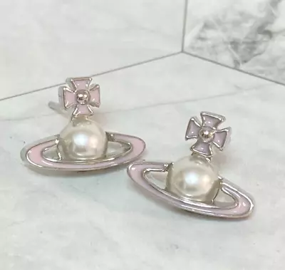 Vivienne Westwood Pearl Orb Earrings Silver Pink Accessory Outlet Authentic • $88.99