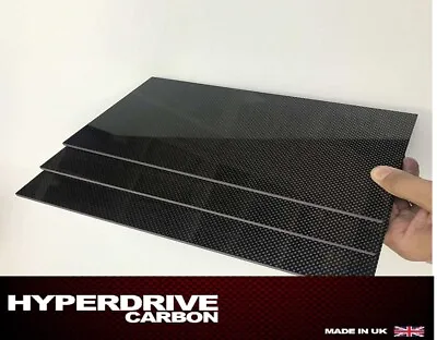 Carbon Fibre Sheet Gloss Plain 3k Rigid 300 X 200 Mm 12345mm RC Drone UK • £15.49