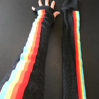 $45 • Buy Rainbow Gloves Racing Striped Arm Warmers Sweatshirt Sleeves Elbow Covers Typing
