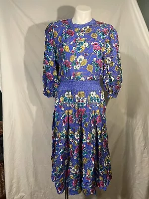 Vintage 1980's Diane Fres Original Silk Floral Dress Whimsy S/M/L 42  Bust • $49.99