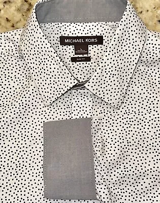 MICHAEL KORS Men’s Long Sleeve Slim Fit White Polka Dot Dress Shirt Size L • $17