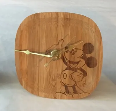 Disney Mickey Mouse Waving Bamboo Desk Desktop Clock • $22