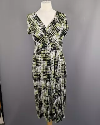 Phase Eight Size 16 Stretchy Green White Geometric Circle Maxi Wrap Dress • £14