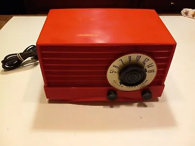 $75 • Buy Vintage Red Philco Transitone, Vacuum Tube Radio, AM, Model 48-200, Working