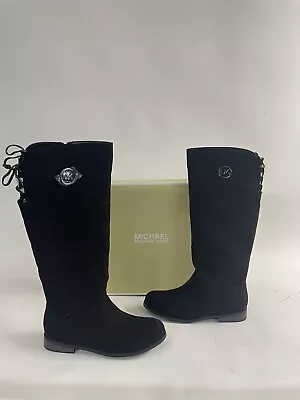 Michael Kors Eileen Black Textile Laced Back Boots Womens Size 3 Metal Logo Tall • $35.59