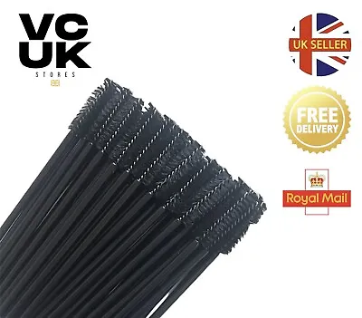 Black Disposable Mascara Wands 100 Eyelash Eyebrow Lash Extension Spoolie Brush • £1.39