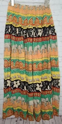 Vtg 90s BILA Flowy Floral Boho Elephant Turtles Elastic Waist Maxi Skirt Sz S • $21