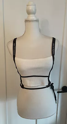 Women’s Maniere De Voir  White & Black Spellout  Strappy Bandeau Tank Size 10 UK • $39.99