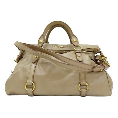 Miu Miu Bow Shoulder Handbag Beige Leather • $288.36