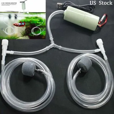 2 In 1 USB Mini Air Pump Water Pump Oxygen Aerator Aquarium Fish Tank Portable • $10.29