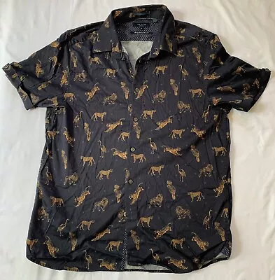 Ted Baker London Shirt Mens 4 M/L Short Sleeve Button Up Polka Dots Animals Lion • $16