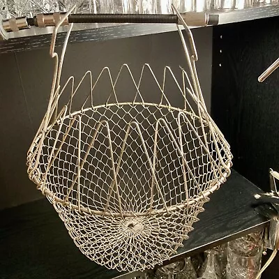 Vintage French Chef's Metal Wire Mesh Collapsible Folding Egg Fruit Onion Basket • $13