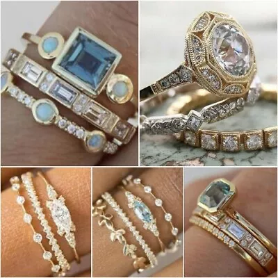 $2.44 • Buy 925 Silver Wedding Ring Women Luxury Cubic Zircon Jewelry Sz 6-10