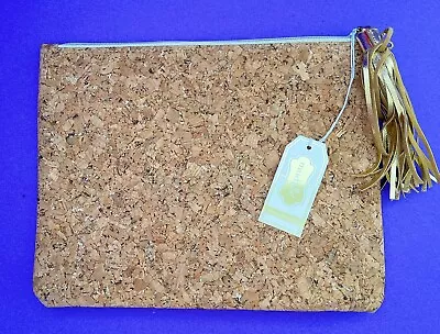 NWT Mud Pie Carlton Cork Case Clutch Bag Purse W/ Gold Tassel 9”x11”SALE! • $18