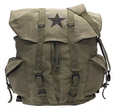 Vintage Weekender Cotton Canvas Backpack - Rucksack Schoolbag - Brown Black OD • $55.99