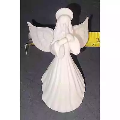 Taper Candle Ring White Ceramic Bisque Standing Angel Statue Figurine W/Flute  • $10