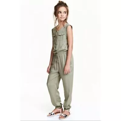 H&M Girls Sage Ruffle Cap Sleeves Jumpsuit Sz 8-9 • $12.95