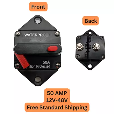 $11.99 • Buy 50 Amp Panel Mount Circuit Breaker Auto/Marine/Solar 12-48V DC Manual Reset