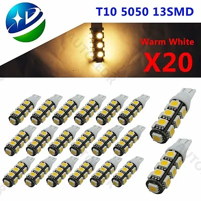 20X Warm White T10 RV Camper 13SMD 5050 Car LED Light Bulbs 12V W5W 194 921 912 • $12.59