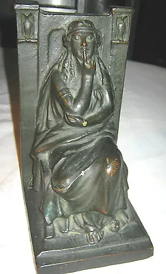 Antique 1914 Morani Armor Bronze Clad Owl Lady Art Statue Sculpture Book Bookend • $595