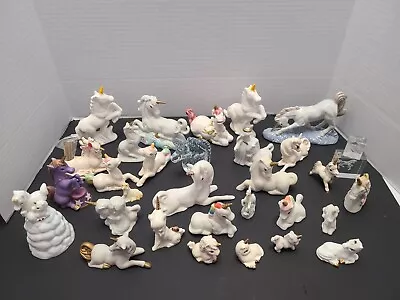 BIG Lot Of 32 Vintage Unicorn Figurines* White Glass Porcelain Toothpick Holder • $53.95