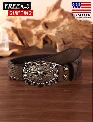 Western Belt Strap Men's PU Leather Buckle Cowboy Rodeo Belt Casual Dress • $9.99