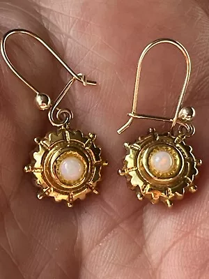 Victorian Revival 9 Ct Gold Opal Pie Dangly Earrings With NEW Hooks Full HM • £195