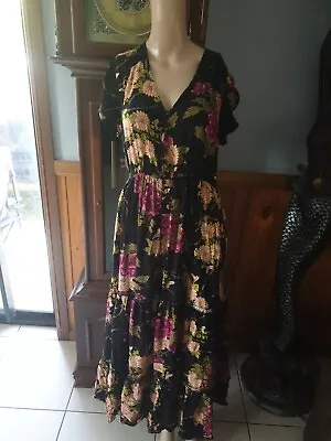 Band Of Gypsies Size 10 Black/pink Floral Maxi Sundress • $9.99