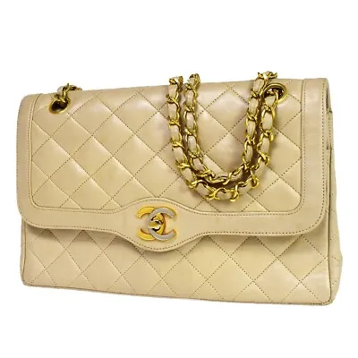 CHANEL CC Double Flap Paris Matelasse Chain Shoulder Bag Beige Vintage 648RH752 • $1782