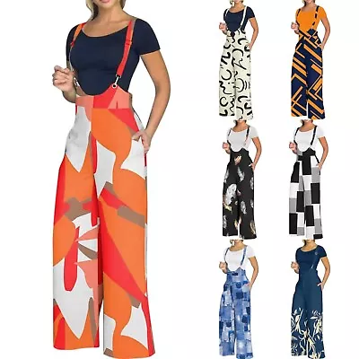 Women Casual Strappy Jumpsuit Pants Geometric Printed Comfortable Loose Jumpsuit • $46.18