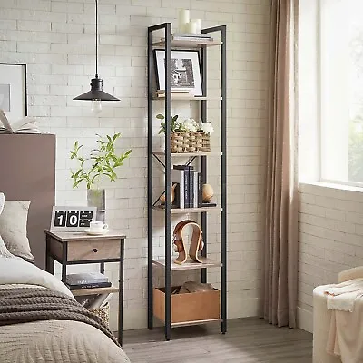 Vintage Tall Bookcase Industrial Slim Shelving Unit Rustic Home Display Cabinet • £82.90