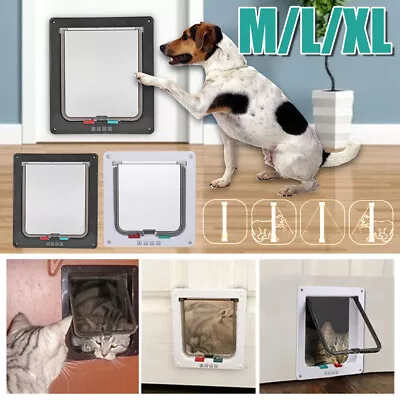 Pet Door 4 Way Locking Small Medium Large Dog Cat Flap Magnetic White Frame UK • £10.78
