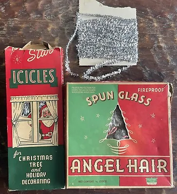 Vintage Spun Glass White Angel Hair Christmas Decoration & Star Icicles In Boxes • $39.99