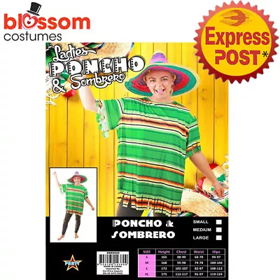 CA10163 Mexican Poncho Sombrero Hat Womens Costume Fancy Dress Wild West Fiesta • $26.95