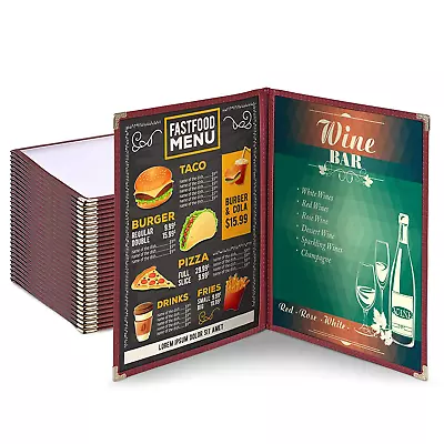 Wechef 30 Pack Restaurant Menu Covers 8.5 X 11 Double Fold 2 Pages 4 Views Trans • $99.99