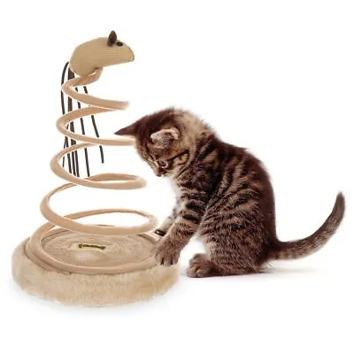 Pet Spiral Cat/kitten Toy & Claw Scratcher Interactive/spring Play Mouse Fleece • £7.95