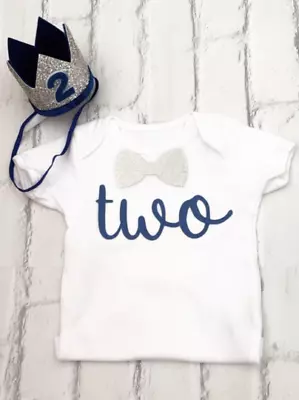 £8.49 • Buy Baby Boys Cake Smash Outfit Set Second 2nd Two Birthday Blue Silver Crown Hat 