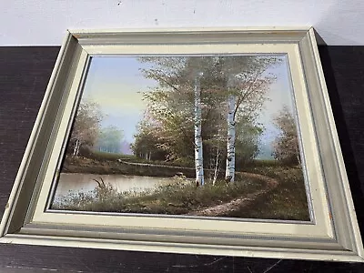 Vintage Oil Painting Tree In Spring On Lake Setting • £29.99