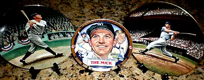 (3 DIFF.) BABE RUTH JOE DiMAGGIO MICKEY MANTLE COLLECTOR PLATES W/ STAND HOLDERS • $70