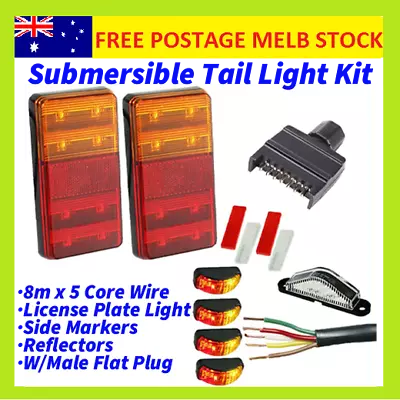 LED TRAILER TAIL LIGHT KIT PAIR PLUG 8m 5 CORE WIRE CARAVAN BOAT UTE Waterproof • $52.99