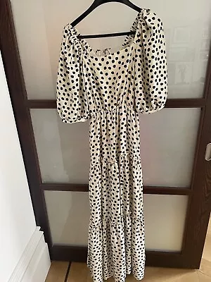Mango Long Cream Dress With Black Spots Size L • £20
