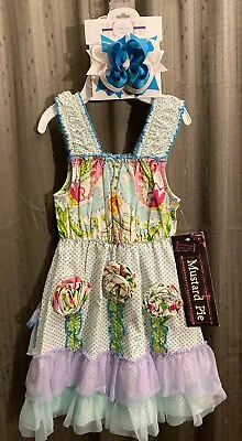 Girls NWT Mustard Pie Sundress Embroidered Textured Free Bow 2T Ruffles • $38.07