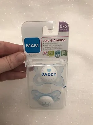 MAM Baby Boy Infant Ortho Pacifier Soothie Binky Blue I Love Daddy Heart 0-6M  • $11.29