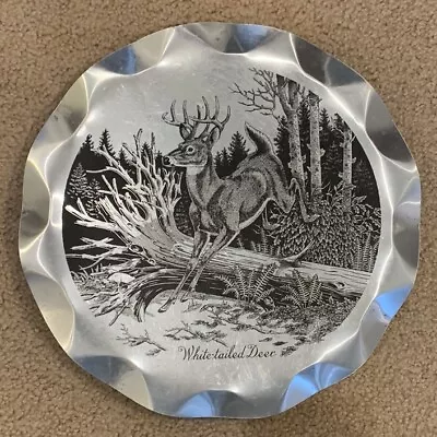 Vintage Mid Century Stylemaster Aluminum White-tailed Deer Tray Plaque 12  • $20.99