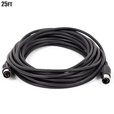 25FT MIDI 5 Pin DIN Male To Male Pro Audio Cable Cord Molded Black • $21.17